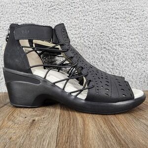 JBU Jambu Nelly Encore Black Vegan Leather‎ Cutout Gladiator Wedge Sandals 6.5M